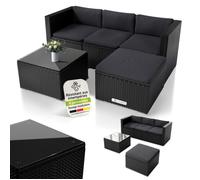 Juskys Salon de jardin Punta Cana M polyrattan noir/gris 3-4 pers canapé table ottomane