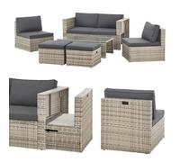 Juskys Salon de Jardin Salou en polyrotin - Espace Lounge d'extérieur résistant aux intempéries pour 6 Personnes - Coin Salon avec Table & Coussins - pour Jardin, Balcon, terrasse - Gris