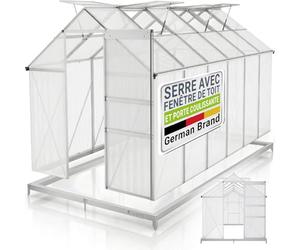 JUSKYS® Serre 7,2 m² Transparent/Argent - Solide avec Cadre Aluminium et Fondation Acier, résistante aux UV, Porte coulissante verrouillable, fenêtres de Toit ventilables 61x57 cm
