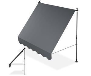 Juskys Store Banne Manuel Kapstadt 200x120 cm - Store Extérieur Réglable, sans Perçage, Imperméable, Résistant UV, Verticale & Diagonale - Gris