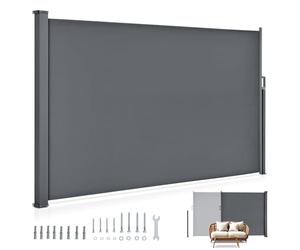Juskys Store latéral 160 x 300 cm Extensible et Opaque, Brise-Vue pour Balcon, terrasse et Jardin, Auvent latéral avec Support Mural, Protection Solaire en Acier & Tissu Impermeable - Gris foncé