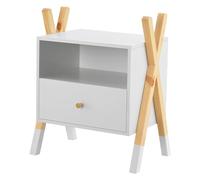 Juskys Table de Chevet pour Enfants Jamie avec tiroir, Tablette et Compartiment Ouvert - Petite Armoire de Nuit en Bois - Petite Table de Chevet - Commode Blanche Naturelle