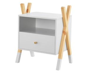 Juskys Table de Chevet pour Enfants Jamie avec tiroir, Tablette et Compartiment Ouvert - Petite Armoire de Nuit en Bois - Petite Table de Chevet - Commode Blanche Naturelle
