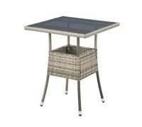 Juskys Table de Jardin Yoro en polyrotin résistant aux intempéries - Table de Balcon carrée 60x60 cm - Table d'appoint en rotin à Plateau en Verre - Petite Table pour Balcon, Jardin & terrasse - Gris