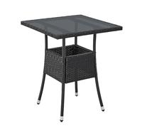 Juskys Table de Jardin Yoro en polyrotin résistant aux intempéries - Table de Balcon carrée 60x60 cm - Table d'appoint en rotin à Plateau en Verre - Petite Table pour Balcon, Jardin & terrasse - Noir