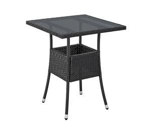 Juskys Table de Jardin Yoro en polyrotin résistant aux intempéries - Table de Balcon carrée 60x60 cm - Table d'appoint en rotin à Plateau en Verre - Petite Table pour Balcon, Jardin & terrasse - Noir