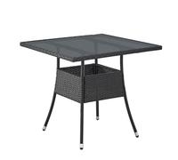 Juskys Table de Jardin Yoro en polyrotin résistant aux intempéries - Table de Balcon carrée 80x80 cm - Table d'appoint en rotin à Plateau en Verre - Petite Table pour Balcon, Jardin & terrasse - Noir