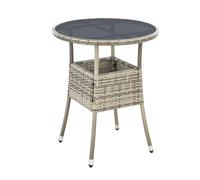 Juskys Table de Jardin Yoro en polyrotin résistant aux intempéries - Table de Balcon Ronde Ø 60 cm - Table d'appoint en rotin à Plateau en Verre - Petite Table pour Balcon, Jardin & terrasse - Gris