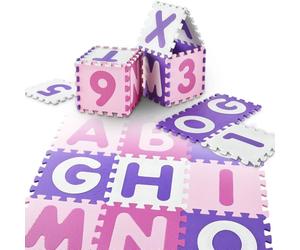 Juskys Tapis-Puzzle pour Enfants Juna 36 pièces avec Lettres de A à Z et Chiffres de 0 à 9 - Antidérapant - Rose pour Les Filles - Puzzle dès 10 Mois -Tapis de Jeu