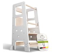 Juskys Tour d'apprentissage Henny - pour Enfants à partir d'un an, Marche-Pied, réglable en Hauteur sur 3 Positions, Protection Anti-Bascule, Aide à la Cuisine - Blanc