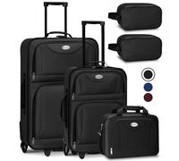 Juskys Trolley Ensemble de valises 5 pièces - 60 et 34 litres, 2 Roues, Coque Souple, Tissu Hydrofuge, légères, Bagage à Main - valises Noires
