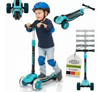 JUSKYS® Trottinette Enfant Lumox - Noir/Rose/Bleu, Roues LED sans Batterie, Guidon réglable 70-81 cm, Pliable avec Suspension et Frein arrière