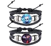 JUSONGKWCP 2 Pcs Hollow The Knights Bracelet, Bracelet Tressé En Cuir Multicouche Bijoux Fantaisie, Hollow The Knights Cosplay Accessories (Noir-2)