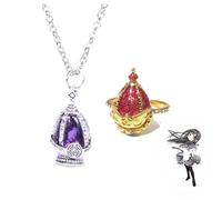 JUSONGKWCP 2 Pcs Madoka Magica Collier Bague, Anime Figurine Kaname Madoka Cosplay Accessoires, Madoka Magica Soul Gem Bijoux Pendentif, Chaîne En Métal Pour Les Fans (Violet)