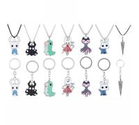 JUSONGKWCP Hollow Knights Collier Porte-clés 14 Pièces, Jeux Figurine Troupe Master Grimm Pure Nail Keychain Pendentif Set, Bijoux En Métal Pour Les Fans