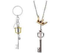 JUSONGKWCP Kingdoms Hearts Collier Porte-clés 2 Pièces, Jeux Figurine Sora Keychain Pendentif Set, Bijoux En Métal Pour Les Fans (Multicolor - 2pcs)