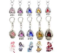 JUSONGKWCP Madoka Magica Collier Porte-clés 10 Pcs, Anime Figurine Kaname Madoka Cosplay Accessoires, Madoka Magica Soul Gem Bijoux Cinq Couleurs Pendentif