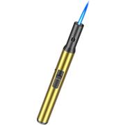 Juspota 19cm Briquet Tempête à Gaz Butane Rechargeable, Jet Flamme Coupe-Vent Verrouillable en Bâton, Or (Vendu sans Gaz)