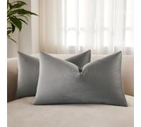 JUSPURBET Housse de Coussin en Velours Gris 30x50 cm Lot de 2 pour Salon Canapé Chambre à Coucher Décoratif Rectangulaire Doux avec Fermeture Éclair Invisible