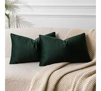 JUSPURBET Housse de Coussin en Velours Vert Militaire 30x50 cm Lot de 2 pour Salon Canapé Chambre à Coucher Décoratif Rectangulaire Doux avec Fermeture Éclair Invisible