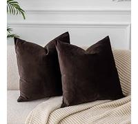 JUSPURBET Housses de Coussin en Velours Café 60x60 cm Lot de 2 pour Salon Canapé Chambre Carrées Solides Douces avec Zip Invisible