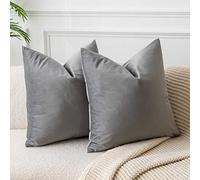 JUSPURBET Housses de Coussin en Velours Gris 50x50 cm Lot de 2 pour Salon Canapé Chambre Carrées Solides Douces avec Zip Invisible