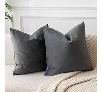 JUSPURBET Housses de Coussin en Velours Gris Foncé 60x60 cm Lot de 2 pour Salon Canapé Chambre Carrées Solides Douces avec Zip Invisible
