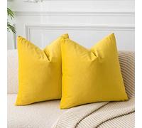 JUSPURBET Housses de Coussin en Velours Jaune 65x65 cm Lot de 2 pour Salon Canapé Chambre Carrées Solides Douces avec Zip Invisible