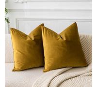 JUSPURBET Housses de Coussin en Velours Jaune Moutarde 40x40 cm Lot de 2 pour Salon Canapé Chambre Carrées Solides Douces avec Zip Invisible