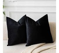 JUSPURBET Housses de Coussin en Velours Noir 40x40 cm Lot de 2 pour Salon Canapé Chambre Carrées Solides Douces avec Zip Invisible