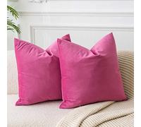 JUSPURBET Lot de 2 housses de coussin décoratives carrées en velours avec fermeture éclair invisible pour salon, canapé, chambre à coucher, 50,8 x 50,8 cm, rose rouge