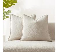 JUSPURBET Lot de 2 housses de coussin décoratives en boucle douce texturée avec fermeture éclair dissimulée pour canapé, sofa, lit, 45,7 x 45,7 cm, beige