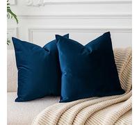 JUSPURBET Lot de 2 housses de coussin décoratives en velours doux avec fermeture éclair invisible pour canapé, lit, 61 x 61 cm, bleu marine