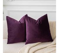 JUSPURBET Lot de 2 Housses de Coussin décoratives en Velours Doux et Solide pour canapé, lit, 50,8 x 50,8 cm, Violet Aubergine
