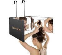 JUSRON Miroir Maquillage Lumineux, 360° Coiffure Homme - Self Cut, LED, 3 Faces Barbier Supports Hauteur Réglable, pour Coiffure, Rasage et Coupe