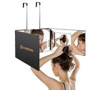 JUSRON Miroir Maquillage Lumineux, Miroir Coiffure 360° Self Cut, Miroir 360° LED, Miroir 3 Faces Barbier Supports Hauteur Réglable, pour Coiffure Rasage et Coupe(avec LED)