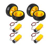 jussming Lot de 4 moteurs TT CC 3-6 V pour boîte de vitesses double arbre 200 tr/min 1:48 avec kit de roue de pneu pour Arduino DIY Smart Car Robot