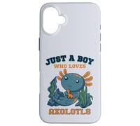 Just A Boy Who Loves Axolotls Cute Salamandre Dinosaure Bleu Coque pour iPhone 16 Plus