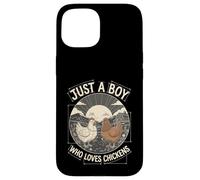 Just A Boy Who Loves Chickens Retro Farm Blueprint Livestock Coque pour iPhone 15