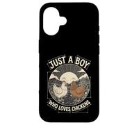 Just A Boy Who Loves Chickens Retro Farm Blueprint Livestock Coque pour iPhone 16