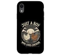 Just A Boy Who Loves Chickens Retro Farm Blueprint Livestock Coque pour iPhone XR