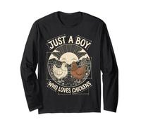 Just A Boy Who Loves Chickens Retro Farm Blueprint Livestock Manche Longue