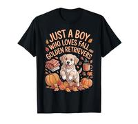 Just a Boy Who Loves Fall and Golden Retrievers Kids Man T-Shirt