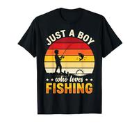 Just A Boy Who Loves Fishing Pêche Style Vintage Sunset T-Shirt