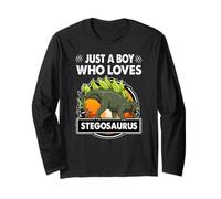 Just A Boy Who Loves Stegosaurus Funny Dinosaur Prehistoric Manche Longue