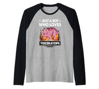 Just A Boy Who Loves Triceratops Funny Dinosaur Prehistoric Manche Raglan