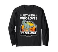 Just A Boy Who Loves Velociraptor Funny Dinosaur Prehistoric Manche Longue