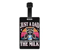 Just A Dad Who Always Came Back with The Milk Étiquette de bagage drôle de raton laveur Étiquettes de bagage étiquettes de sac de voyage
