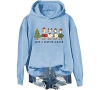 Just A Festive Goose Sweat à capuche Silly Goose Shirt Christmas Goose Sweatshirt de Noël amusant Tops de Noël, bleu ciel, L