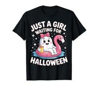 Just a Girl Waiting for Halloween Fantôme Flamingo T-Shirt